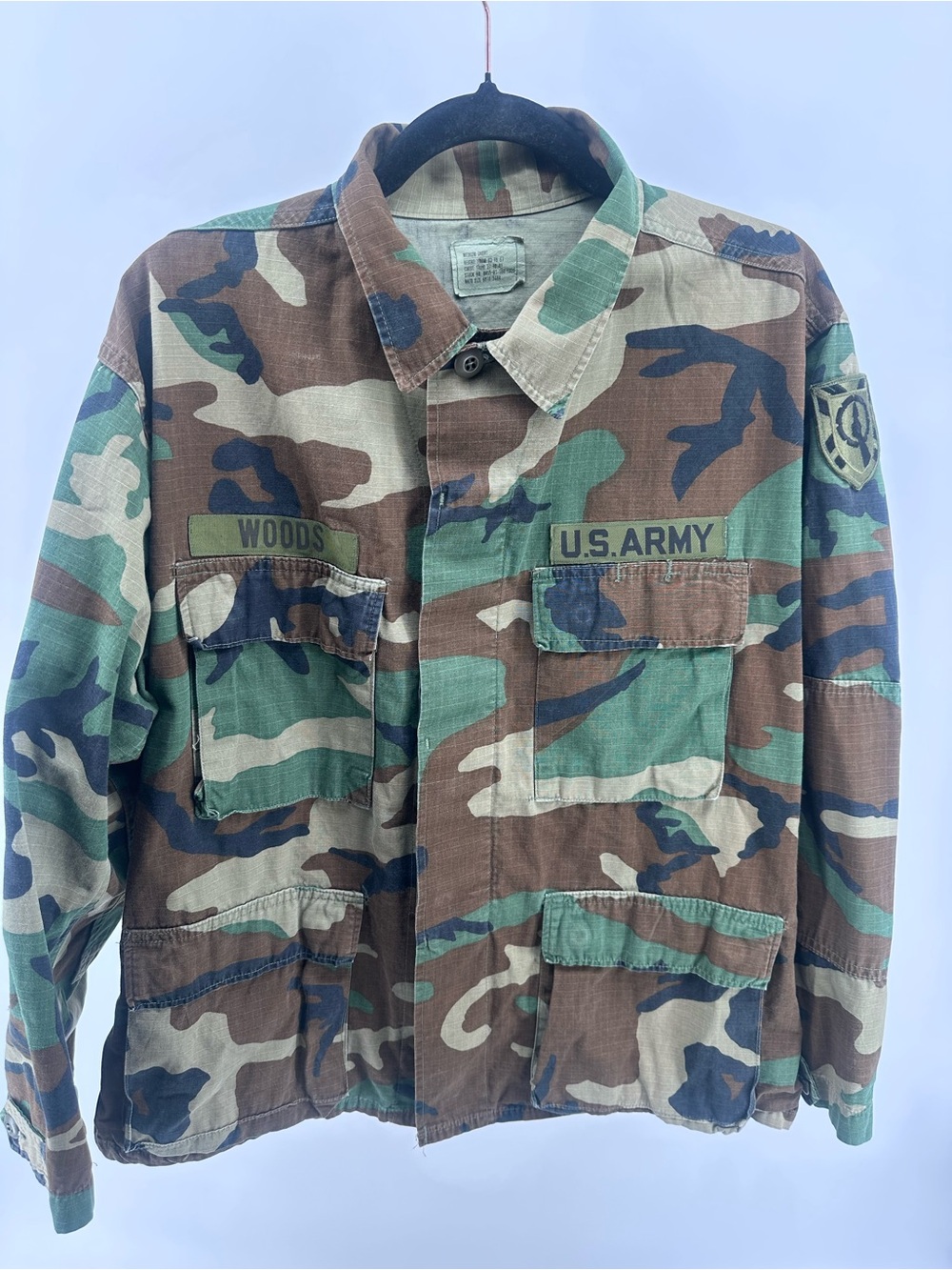 VTG US Army Woodland Camo BDU Combat Jacket Ripstop Med Short 19th TSC